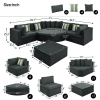 7-piece Outdoor Wicker Sofa Set; Rattan Sofa Lounger; With Striped Green Pillows; Conversation Sofa; For Patio; Garden; Deck; Black Wicker; Gray Cushi