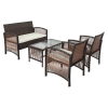 4 PCs Outdoor Patio Furniture Sofa Conversation Sets PE Rattan Wicker Sofa Chair Set Cushioned Seat with Glass Tabletop Coffee Table with Soft Cushion