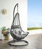 Uzae Patio Hanging Chair with Stand; Gray Fabric &amp; Charcaol Wicker 45105