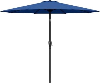 Simple Deluxe 9ft Outdoor Market Table Patio Umbrella with Button Tilt; Crank and 8 Sturdy Ribs for Garden; Blue