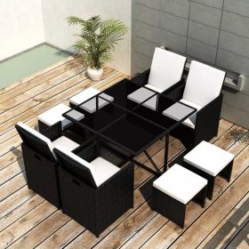 vidaXL 9 Piece Patio Dining Set with Cushions Poly Rattan Black