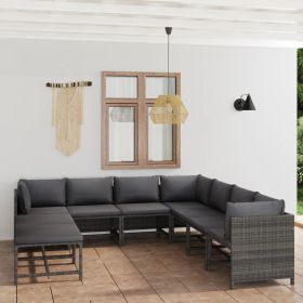 vidaXL 9 Piece Patio Lounge Set with Cushions Poly Rattan Gray