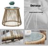 6PCS Outdoor Patio Balcony Natural Color Wicker Sofa Chair Set with Beige Cushion; Round Tempered Glass Table and Furniture Cover