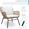 6PCS Outdoor Patio Balcony Natural Color Wicker Sofa Chair Set with Beige Cushion; Round Tempered Glass Table and Furniture Cover