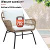 6PCS Outdoor Patio Balcony Natural Color Wicker Sofa Chair Set with Beige Cushion; Round Tempered Glass Table and Furniture Cover