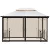 13 Ft. W x 9.7 Ft. D Iron Patio Outdoor Gazebo;  Double Roof Soft Canopy Garden Backyard Gazebo with Mosquito Netting Suitable for Lawn;  Garden;  Bac