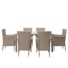 Outdoor Wicker Dining Set;  7 Piece Patio Dinning Table Beige-Brown Wicker Furniture Seating