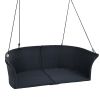 GO 51.9' 2-Person Hanging Seat; Rattan Woven Swing Chair; Porch Swing With Ropes; Black Wicker And White Cushion