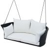 GO 51.9' 2-Person Hanging Seat; Rattan Woven Swing Chair; Porch Swing With Ropes; Black Wicker And White Cushion