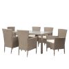 Outdoor Wicker Dining Set;  7 Piece Patio Dinning Table Beige-Brown Wicker Furniture Seating