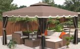 9.8Ft. Wx9.8Ft.L Outdoor Iron Vented Dome Top Patio Gazebo with Netting for Backyard; Poolside and Deck; Brown