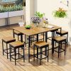 10-Piece Outdoor Patio Wicker Bar Set;  Garden PE Rattan Wicker Dining Table;  Square Stool Set;  Foldable Tabletop;  Acacia Wood Tabletop