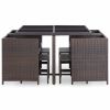 vidaXL 9 Piece Patio Dining Set with Cushions Poly Rattan Brown