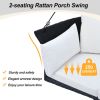 GO 51.9' 2-Person Hanging Seat; Rattan Woven Swing Chair; Porch Swing With Ropes; Black Wicker And White Cushion