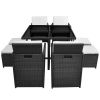 vidaXL 9 Piece Patio Dining Set with Cushions Poly Rattan Black