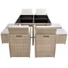 vidaXL 9 Piece Patio Dining Set with Cushions Poly Rattan Beige