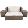 TOPMAX Outdoor 6-Piece Garden Furniture Set; PE Wicker Rattan Sectional Sofa Set with 2 Tea Tables; Brown Wicker+Beige Cushion