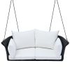 GO 51.9' 2-Person Hanging Seat; Rattan Woven Swing Chair; Porch Swing With Ropes; Black Wicker And White Cushion