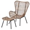 TOPMAX Outdoor Patio 5-Piece Rattan Conversation Set; PE Wicker Arm Chairs with Stools and Tempered Glass Tea Table for Balcony; Natural Rattan+Dark G