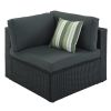 7-piece Outdoor Wicker Sofa Set; Rattan Sofa Lounger; With Striped Green Pillows; Conversation Sofa; For Patio; Garden; Deck; Black Wicker; Gray Cushi