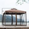 9.8Ft. Wx9.8Ft.L Outdoor Iron Vented Dome Top Patio Gazebo with Netting for Backyard; Poolside and Deck; Brown