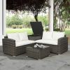 4 PCS Outdoor Cushioned PE Rattan Wicker Sectional Sofa Set Garden Patio Furniture Set (Beige Cushion)