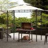 12Ft.Lx4.3Ft.W Iron Double Tiered Backyard Patio BBQ Grill Gazebo with Bar Counters; Beige