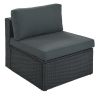 7-piece Outdoor Wicker Sofa Set; Rattan Sofa Lounger; With Striped Green Pillows; Conversation Sofa; For Patio; Garden; Deck; Black Wicker; Gray Cushi