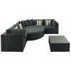 7-piece Outdoor Wicker Sofa Set; Rattan Sofa Lounger; With Striped Green Pillows; Conversation Sofa; For Patio; Garden; Deck; Black Wicker; Gray Cushi