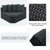 7-piece Outdoor Wicker Sofa Set; Rattan Sofa Lounger; With Striped Green Pillows; Conversation Sofa; For Patio; Garden; Deck; Black Wicker; Gray Cushi