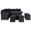 vidaXL 6 Piece Patio Lounge Set with Cushions Poly Rattan Black