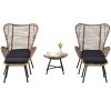 TOPMAX Outdoor Patio 5-Piece Rattan Conversation Set; PE Wicker Arm Chairs with Stools and Tempered Glass Tea Table for Balcony; Natural Rattan+Dark G