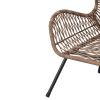 TOPMAX Outdoor Patio 5-Piece Rattan Conversation Set; PE Wicker Arm Chairs with Stools and Tempered Glass Tea Table for Balcony; Natural Rattan+Dark G