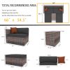 5 Pieces Outdoor Patio Garden Brown Wicker Sectional Conversation Sofa Set with Black Cushions and Red Pillows; w/ Furniture Protection Cover