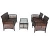 4 PCs Outdoor Patio Furniture Sofa Conversation Sets PE Rattan Wicker Sofa Chair Set Cushioned Seat with Glass Tabletop Coffee Table with Soft Cushion