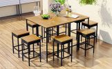 10-Piece Outdoor Patio Wicker Bar Set;  Garden PE Rattan Wicker Dining Table;  Square Stool Set;  Foldable Tabletop;  Acacia Wood Tabletop