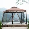 9.8Ft. Wx9.8Ft.L Outdoor Iron Vented Dome Top Patio Gazebo with Netting for Backyard; Poolside and Deck; Brown