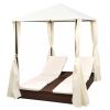 vidaXL Double Sun Lounger with Curtains Poly Rattan Brown