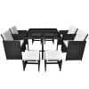 vidaXL 9 Piece Patio Dining Set with Cushions Poly Rattan Black