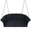 GO 51.9' 2-Person Hanging Seat; Rattan Woven Swing Chair; Porch Swing With Ropes; Black Wicker And White Cushion