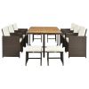 Patio All-Weather PE Wicker Dining Table Set with Wood Tabletop for 10, Brown Rattan+Beige Cushion (11-Piece)