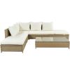 Patio 3-Piece Rattan Sofa Set All Weather PE Wicker Sectional Set with Adjustable Chaise Lounge Frame and Tempered Glass Table, Natural Brown+ Beige C