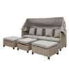 4 Piece UV-Resistant Resin Wicker Patio Sofa Set with Retractable Canopy, Cushions and Lifting Table,Brown