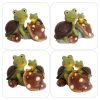 Garden Statue Cute Frog Face Turtles Figurines,Solar Powered Resin Animal Sculpture with 3 Led Lights for Patio,Lawn, Garden Decor