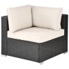 Outdoor Garden Patio Furniture 7-Piece PE Rattan Wicker Sectional Cushioned Sofa Sets with 2 Pillows and Coffee Table