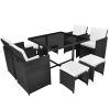 vidaXL 9 Piece Patio Dining Set with Cushions Poly Rattan Black