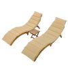 TOPMAX Outdoor Patio Wood Portable Extended Chaise Lounge Set with Foldable Tea Table for Balcony; Poolside; Garden; Brown