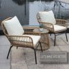 6PCS Outdoor Patio Balcony Natural Color Wicker Sofa Chair Set with Beige Cushion; Round Tempered Glass Table and Furniture Cover