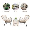 Balcony Furniture; 3 Piece Patio Set; Outdoor Wicker Chairs with Glass Top Table and Soft Cushion; Rattan Front Porch Furniture