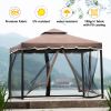 9.8Ft. Wx9.8Ft.L Outdoor Iron Vented Dome Top Patio Gazebo with Netting for Backyard; Poolside and Deck; Brown